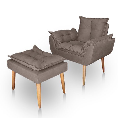 Poltrona Opala para Sala com Puff Reforçada Suede Capuccino