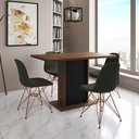 Ver imagem 1 de Mesa Jantar Londres Tampo Amêndoa 120cm Base Preta 4 Cadeiras Base Cobre Estofado Verde