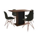 Ver imagem 6 de Mesa Jantar Londres Tampo Amêndoa 120cm Base Preta 4 Cadeiras Base Cobre Estofado Verde