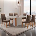 Ver imagem 1 de Mesa de Jantar Isadora 180cm Tampo MDF Vidro Canto Copo com 6 Cadeiras Yasmin