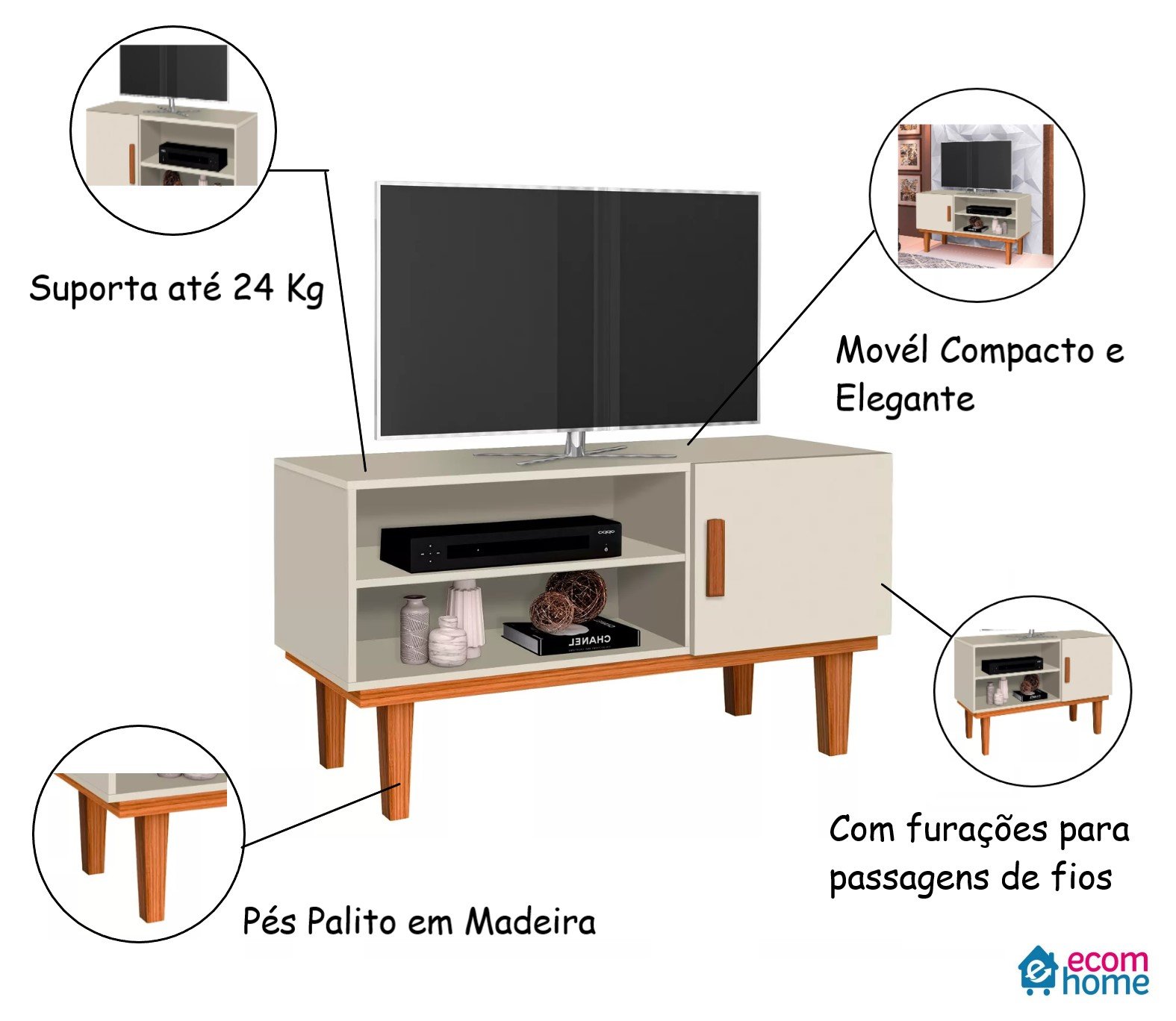 Rack Denver Off White 100% Mdf para Tvs 42' - 4