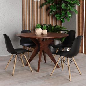 Conjunto Mesa Redonda Canela Adele 120cm com 4 Cadeiras Charles Eames Eiffel Preto - Iaza Móveis