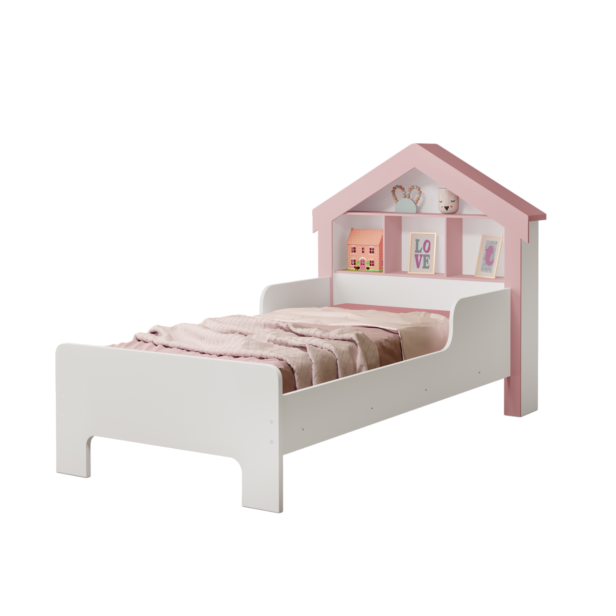 Cama Infantil Modelo Casinha Solteiro Cristal Branca/rosa - 3