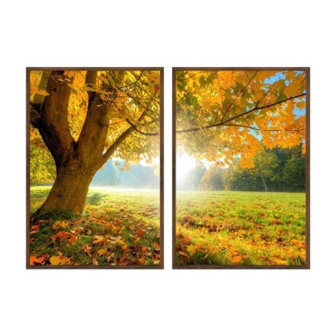 Kit 02 Quadros Decorativos - Arvore com Folhas Amarelas no Outono Flnt042 - Tela Canvas - 60x80cm
