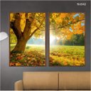 Ver imagem 2 de Kit 02 Quadros Decorativos - Arvore com Folhas Amarelas no Outono Flnt042 - Tela Canvas - 60x80cm