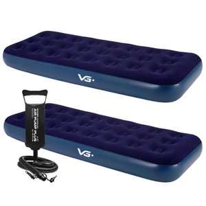 Kit 2 Colchões Infláveis Solteiro Flocked Comfort Azul com Bomba de Ar Manual Vg Plus