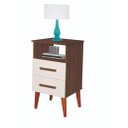 Ver imagem 1 de Criado Mesa de Cabeceira Retrô com 2 Gavetas e Nicho Rubi:canela/off White