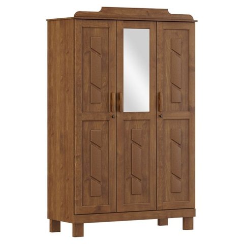 Guarda Roupa 3p Espelho com Aplique 115 Cm 1271 Castanho Milani Store