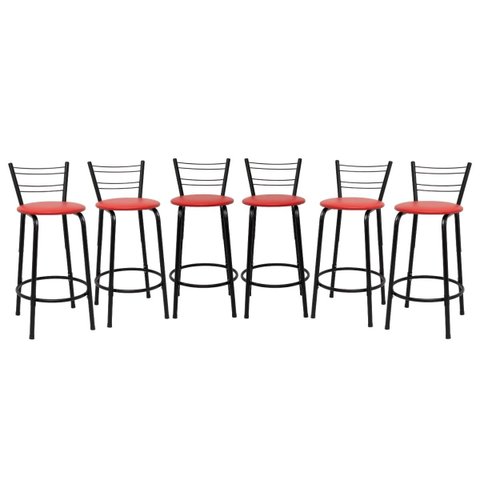 Kit 6 Banquetas para Bancada Flórida Preta 60cm Cozinha Gourmet Balcão Ilha Piscina Área de Lazer