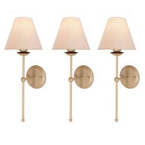 Kit 3 Arandelas Parede Cúpula Tecido Algodão Sala Champagne