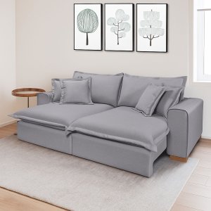 Sofá Confortável Retrátil e Reclinável Molas Ensacadas no Assento Tecido Linho Cinza Claro 2,50m