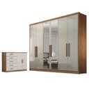 Ver imagem 1 de Guarda Roupa Casal Linea com Espelho e Cômoda Seul Cumaru 25 Fendi - Novo Horizonte