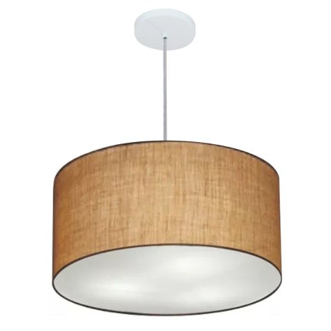 Lustre Pendente Cilíndrico Vivare Md-4243 Cúpula em Tecido 45x25cm - Bivolt - Palha - Bivolt
