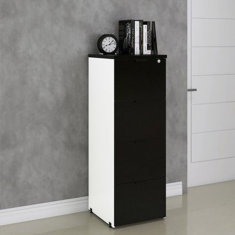 Arquivo para Pasta Suspensa com Chave 4 Gavetas Aço Linha P25 45,7cm Branco e Preto