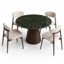 Ver imagem 3 de Mesa de Jantar Cone Redondo 150 cm Tampo Mármore Verde Guatemala Base Laca Marrom Cacau