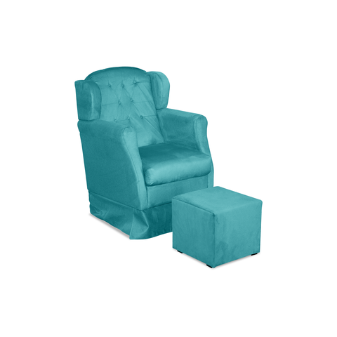 Puff e Poltrona Amamentação Balanço Quarto Baby Suede Azul Turquesa - Incasa Decor
