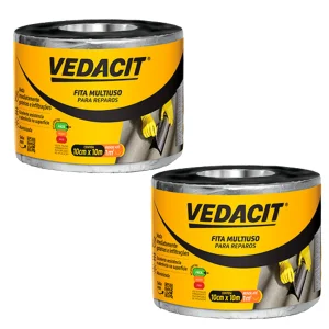 2 Manta Asfáltica Adesivo Alumínio Vedacit 10cmx10m Telha
