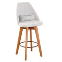 Ver imagem 2 de Kit 10 Banquetas Alta Maya Giratória Com Encosto Linho Bege Claro e Almofada Suede Branco - Gat