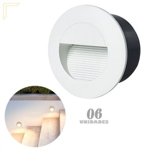 6 Balizador Embutir Muro Externo Redondo Branco Led Lup90