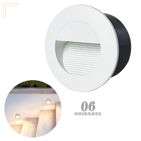 6 Balizador Embutir Muro Externo Redondo Branco Led Lup90