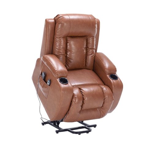 Poltrona do Papai Austin Sala de Estar Elétrica Lift Reclinável Aquecimento Massagem Pu Caramelo G94