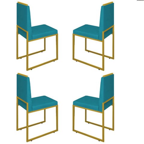 Conjunto Quatro Cadeiras Sala Jantar Barcelona Base Dourado:azul Turquesa