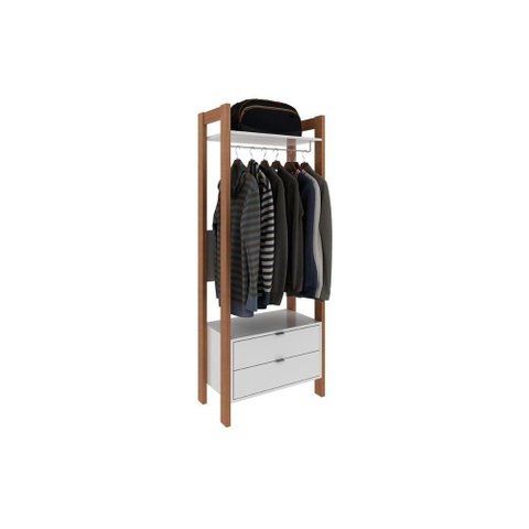 Guarda Roupa Closet Solteiro Az1011 Armário Alto C/ 1 Prateleira e 2 Gavetas Amêndoa/branco -