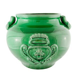 Cachepot Cerâmica Brilhante com Pintura Verde Tipo Estonada (52 X 52 X 39 Cm)