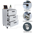 Ver imagem 2 de Mesa de Cabeceira Branca 40cm 3 Gavetas Mdf Quarto Gaveteiro Puxador Arquivo-com Rodinhas Já Montado