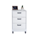 Ver imagem 1 de Mesa de Cabeceira Branca 40cm 3 Gavetas Mdf Quarto Gaveteiro Puxador Arquivo-com Rodinhas Já Montado