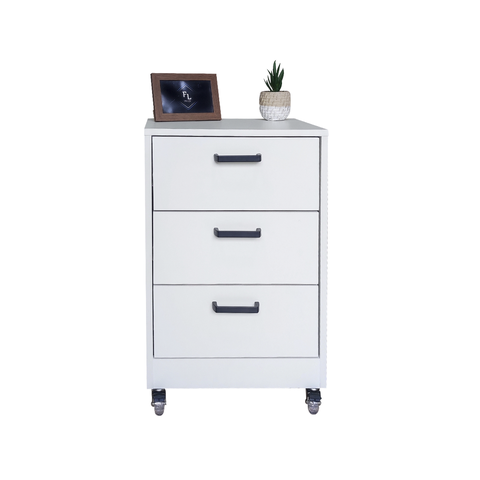 Mesa de Cabeceira Branca 40cm 3 Gavetas Mdf Quarto Gaveteiro Puxador Arquivo-com Rodinhas Já Montado