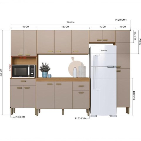 Cozinha Completa Modulada Mariana 5 Peças 14 Portas 2 Gavetas 285cm Fidelita Móveis