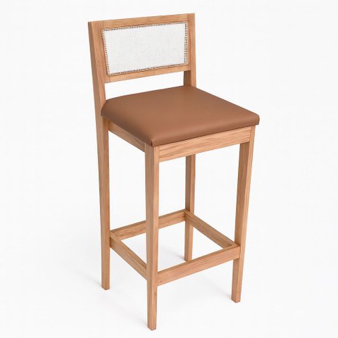 Banqueta Alta Brunella 99cm com Encosto Telinha Estilo Palha Corino Brown - Desk Design