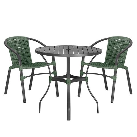 02 Cadeiras Floripa e Mesa Roma 80cm Preta e Corda Nautica Trama Original