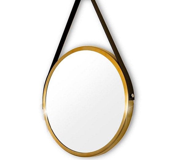 Espelho Adnet Redondo 30cm Dourado Alça Preta