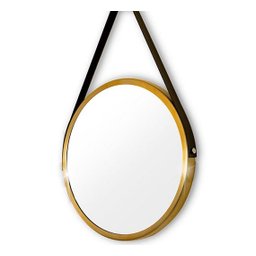 Espelho Adnet Redondo 30cm Dourado Alça Preta - 1