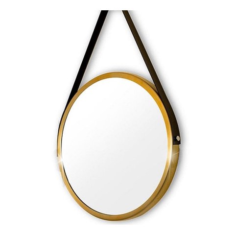 Espelho Adnet Redondo 30cm Dourado Alça Preta