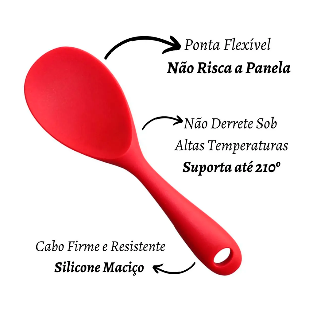 Colher De Arroz Nylon E Silicone Cozinha Vermelho - 4