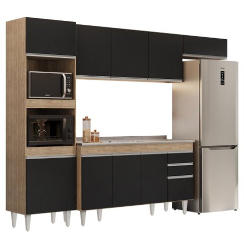 Armário de Cozinha Modulada 4 Peças CP12 com Pia Inox Castanho/Preto - Lumil Lumil Móveis