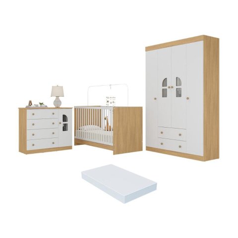 Quarto de Bebê Completo com Berço 3 em 1 com Colchão Incluso Amora Multimóveis Mp4565