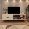 Rack Nairobi para Tv até 75" 2 Gavetas Nichos para Decorações Off White/pinho Spazio Móveis - 1