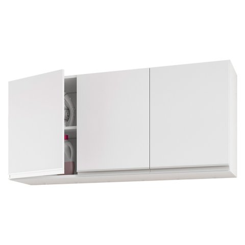 Armário de Parede Área de Serviço e Lavanderia 120cm com 03 Portas 100% Mdf Branco - Abmaza Lux