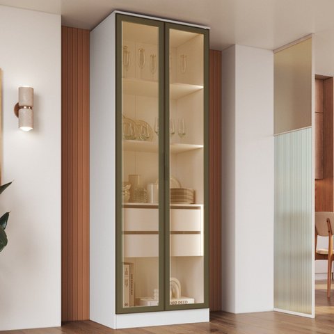 Cristaleira Armário 2 Portas Reflectas com LED100% MDF Branco