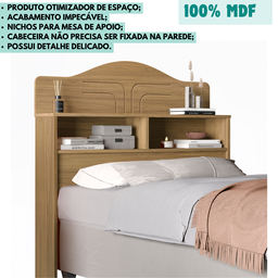 Cabeceira Solteiro Cama Box Mdf 2 Compartimentos Práticos:amendoa - 3