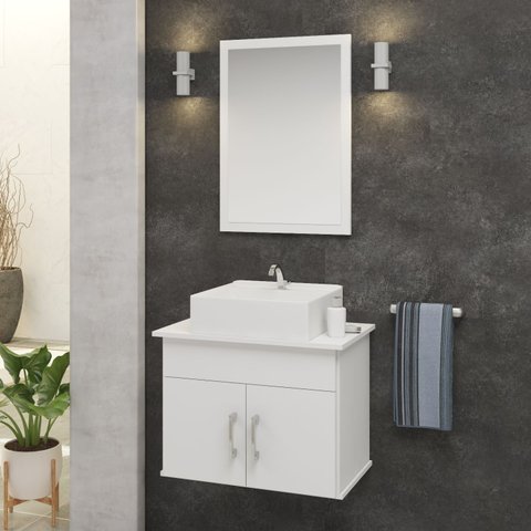Conjunto Cairo Mdf Gabinete de Banheiro com Pia e Espelheira