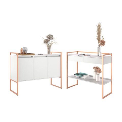 Kit Buffet e Aparador Industral Plis - Branco e Cobre