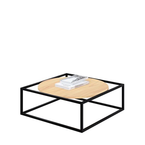 Mesa De Centro Sala 84x84x35cm Preto Com Pinus Industrial Moon Don Castro Decor