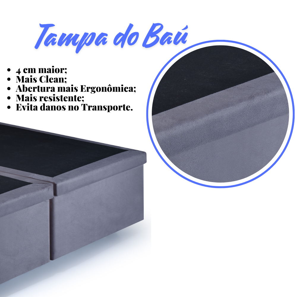 Cama Box Baú Casal Bipartido 138x188x42cm Suede Cinza com Pistão a Gás - 6