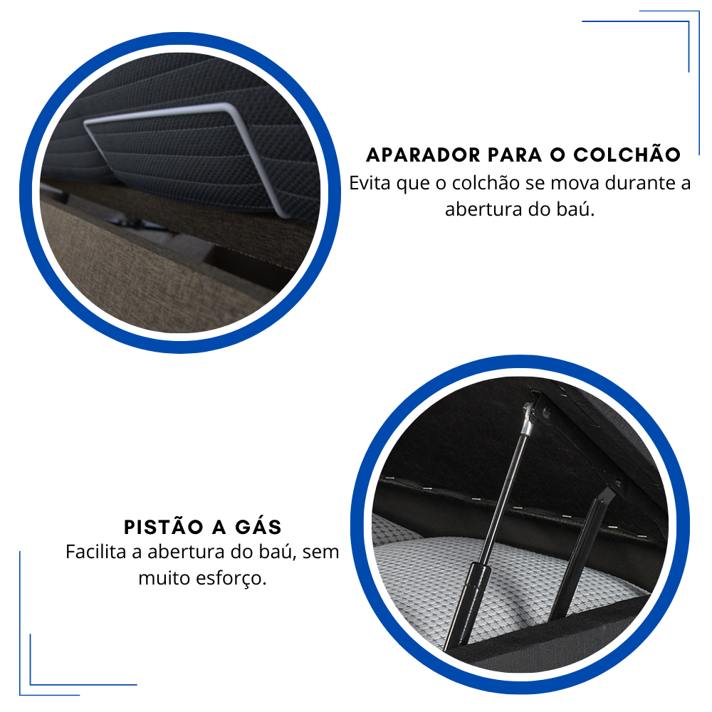 Cama Box Baú Casal Bipartido 138x188x42cm Suede Cinza com Pistão a Gás - 7