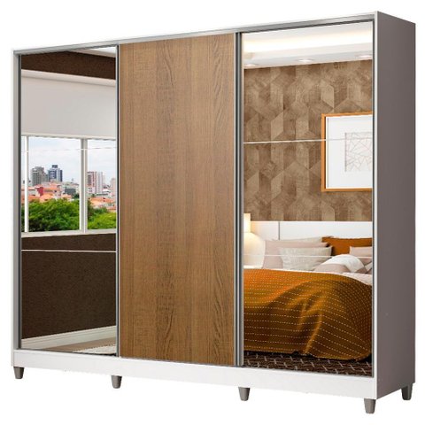 Guarda Roupa Casal 3 Portas Zurique com Espelhos Madesa